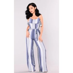 Fashion Nova Blue and White Jumpsuit